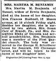 Benjamin, Mrs. Martha A